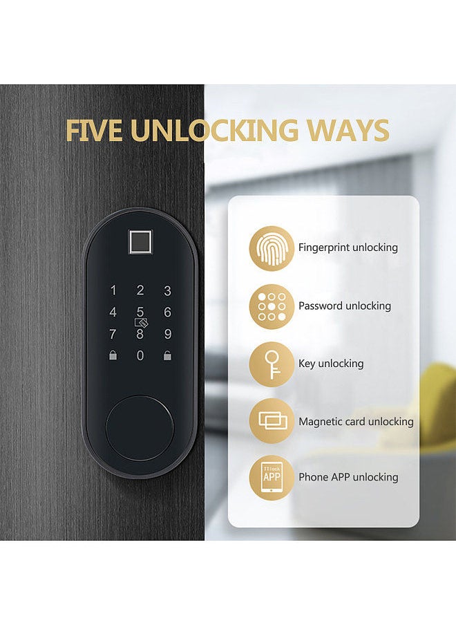 Generic - Fingerprint Door Lock Five Unlocking Ways Password Key Magnetic Card Phone APP Luminous Panel Intelligent Voice Prompt Indoor Wooden Door Security Lock - Image 1