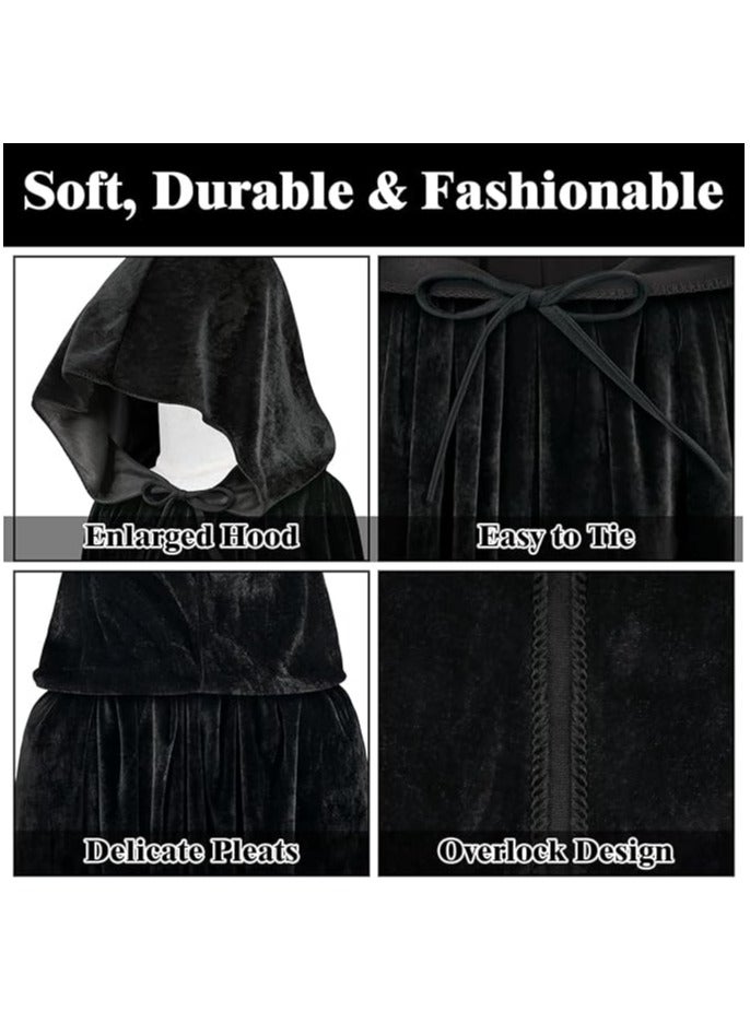 Jorunb Halloween Velvet Cloak Cape Wizard Hooded Party Cosplay Costumes for Adult and Child  - Image 4