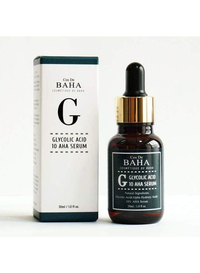 Cos De BAHA سيروم تقشير حمض الجليكوليك 10% AHA للوجه - تقشير الوجه لندبات حب الشباب - حمض ألفا هيدروكسي لتحسين لون البشرة وتقليل التجاعيد والخطوط، بشرة صحية ومتألقة، أقنعة وجه قابلة للتقشير، 1 أونصة سائلة - Image 1