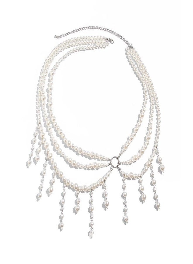 Fabme Women's Waist Chain - Stylish Saree Belly Chain Pearl Embellished - 3 Layer Body Hip Chain for The Waist Ladies Sexy Bikini Jewelry (26-42 in) - Image 5