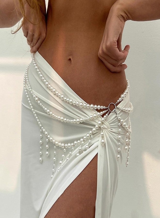 Fabme Women's Waist Chain - Stylish Saree Belly Chain Pearl Embellished - 3 Layer Body Hip Chain for The Waist Ladies Sexy Bikini Jewelry (26-42 in) - Image 4