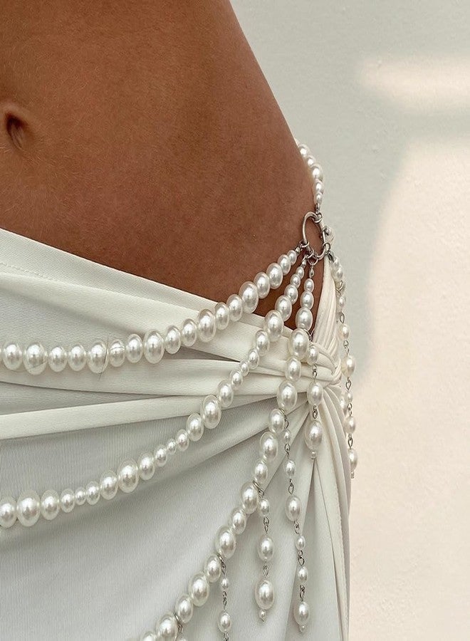 Fabme Women's Waist Chain - Stylish Saree Belly Chain Pearl Embellished - 3 Layer Body Hip Chain for The Waist Ladies Sexy Bikini Jewelry (26-42 in) - Image 3
