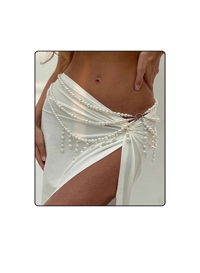 Fabme Women's Waist Chain - Stylish Saree Belly Chain Pearl Embellished - 3 Layer Body Hip Chain for The Waist Ladies Sexy Bikini Jewelry (26-42 in) - Image 1