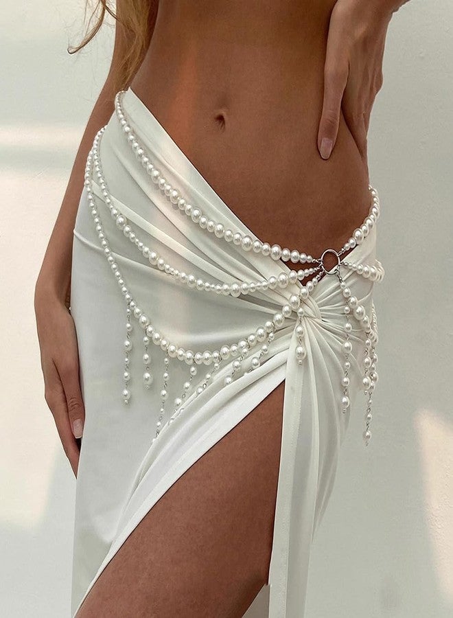 Fabme Women's Waist Chain - Stylish Saree Belly Chain Pearl Embellished - 3 Layer Body Hip Chain for The Waist Ladies Sexy Bikini Jewelry (26-42 in) - Image 2