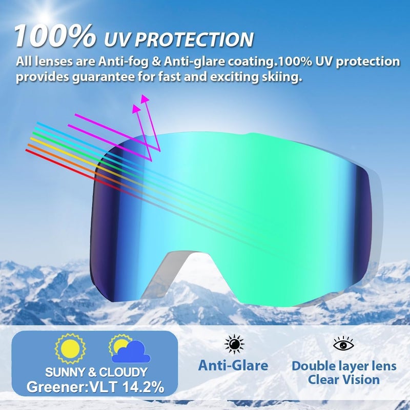 EXP VISION Ski/Snowboard Goggles for Men Women, OTG Snow Goggles Anti Fog UV Protection - Image 2