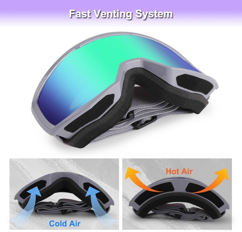 EXP VISION Ski/Snowboard Goggles for Men Women, OTG Snow Goggles Anti Fog UV Protection - Image 5