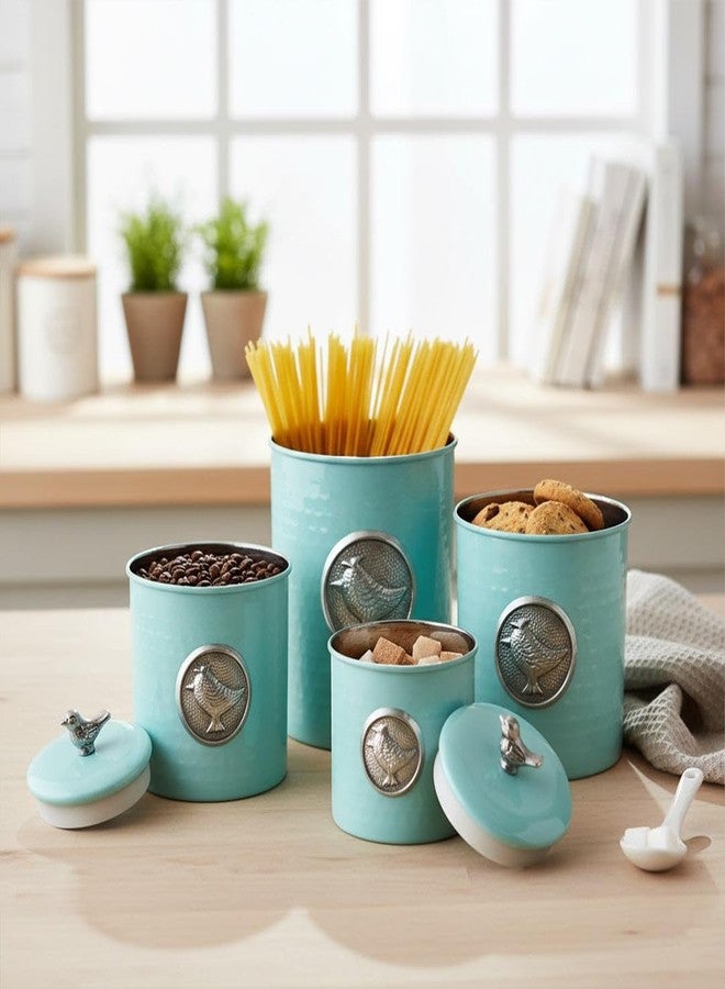 ALCU Food Storage Canister for Kitchen Container with Air Tight Lid, Airtight Jars for Snacks, Dry Fruits, Pulses & Cookies, Steel Storage Boxes, Canisters Set for Kitchens, Set of 4 (Blue) - Image 1