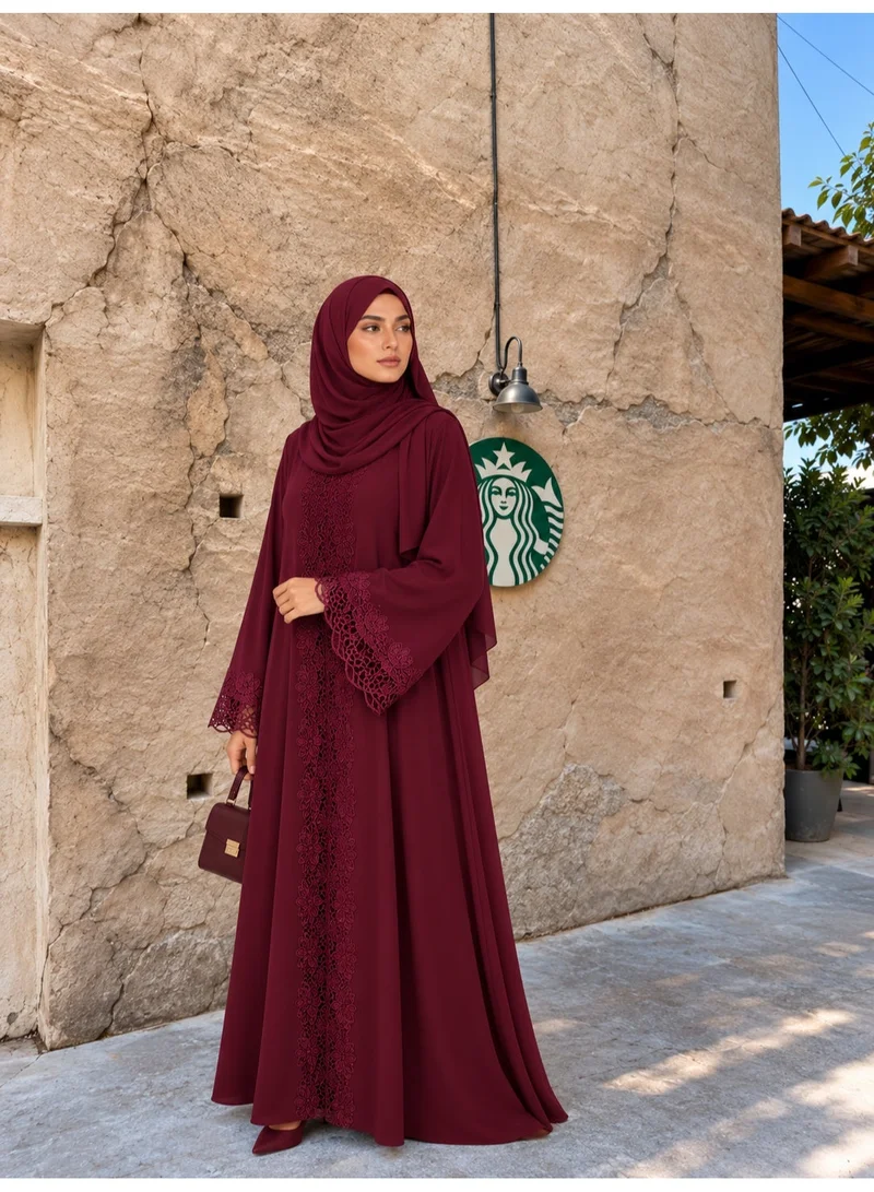 Ophelia Ophelia Al Zahra Women's 3-Piece Open Abaya Set with Inner Dress & Matching Hijab, Red