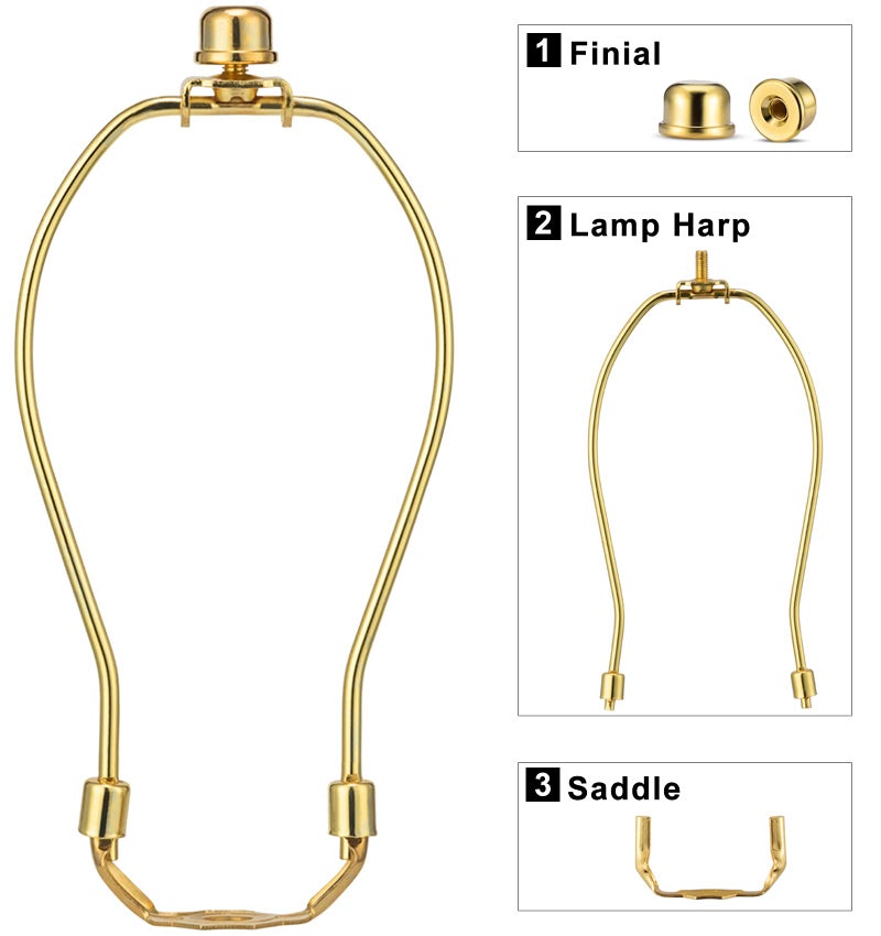 Qc 7 Inch Detachable Lamp Shade Harp Holder for Table and Floor Lamps, 2 Set Heavy Duty Lamp Shade Bracket with 3/8 Standard Saddle and Lamp Finial, Polished Brass - Image 2