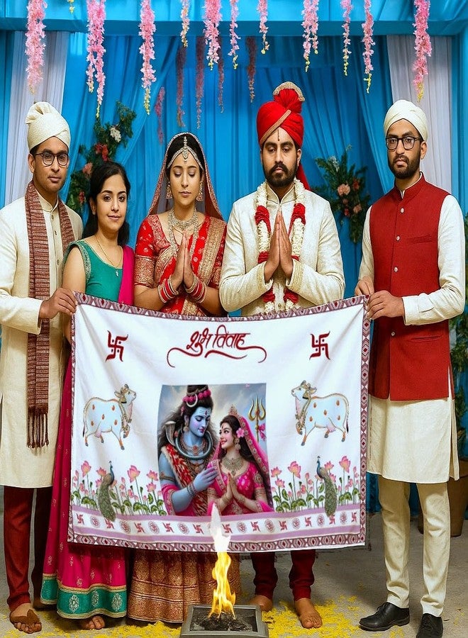 XOIPED Shubh Vivah Antarpat for Hindu Wedding | 58 x 36 Inch Lagna Antarpat Cloth | Mandap Ritual Pooja Fabric | Traditional Vivah Sanskar Accessory (Shiv Parvati) - Image 2