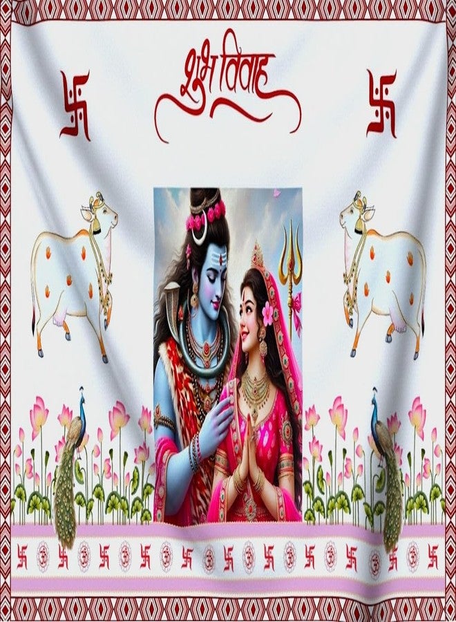 XOIPED Shubh Vivah Antarpat for Hindu Wedding | 58 x 36 Inch Lagna Antarpat Cloth | Mandap Ritual Pooja Fabric | Traditional Vivah Sanskar Accessory (Shiv Parvati) - Image 1
