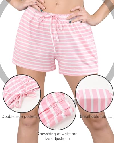 Chuarry 6 Pack Women Pajama Short Sleep Short Sleepwear Lounge Shorts Sleep Boxers Bottom with Pockets(M,Striped and Pure Style) - Image 3
