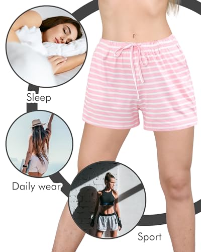 Chuarry 6 Pack Women Pajama Short Sleep Short Sleepwear Lounge Shorts Sleep Boxers Bottom with Pockets(M,Striped and Pure Style) - Image 5