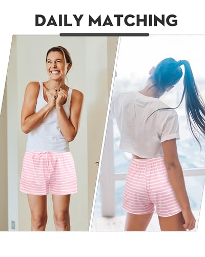 Chuarry 6 Pack Women Pajama Short Sleep Short Sleepwear Lounge Shorts Sleep Boxers Bottom with Pockets(M,Striped and Pure Style) - Image 4