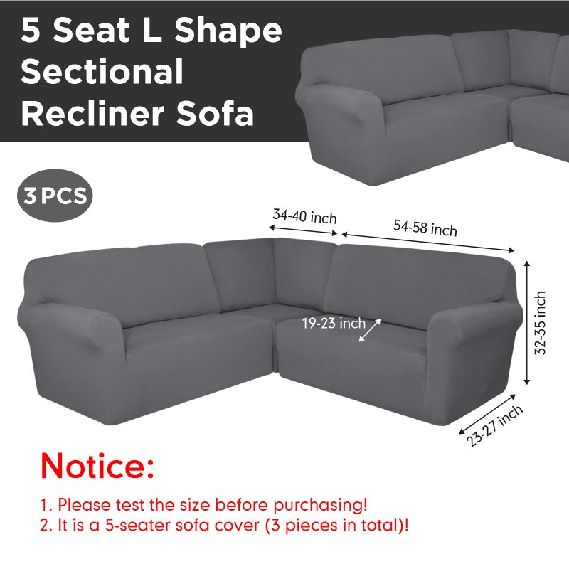 Breling 3 Pcs L Shaped Couch Covers for Sectional Corner Sofa Stretch 5 Seat Washable Corner Sofa Slipcover Sectional Couch Protector for Living Room(Light Gray,Milk Silk) - Image 2