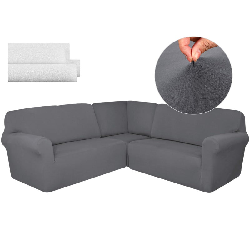 Breling 3 Pcs L Shaped Couch Covers for Sectional Corner Sofa Stretch 5 Seat Washable Corner Sofa Slipcover Sectional Couch Protector for Living Room(Light Gray,Milk Silk) - Image 1