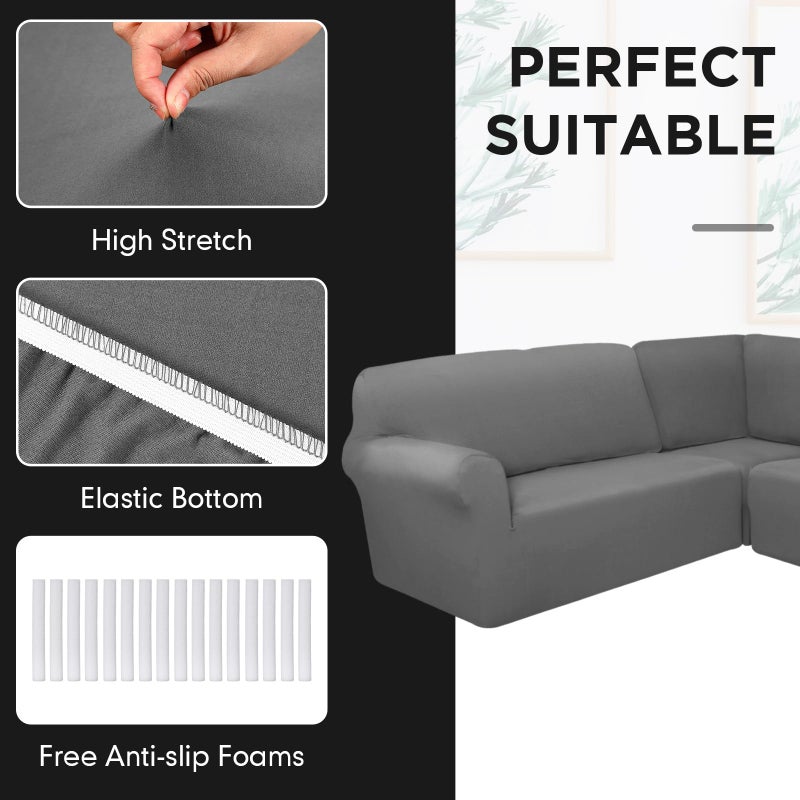 Breling 3 Pcs L Shaped Couch Covers for Sectional Corner Sofa Stretch 5 Seat Washable Corner Sofa Slipcover Sectional Couch Protector for Living Room(Light Gray,Milk Silk) - Image 5