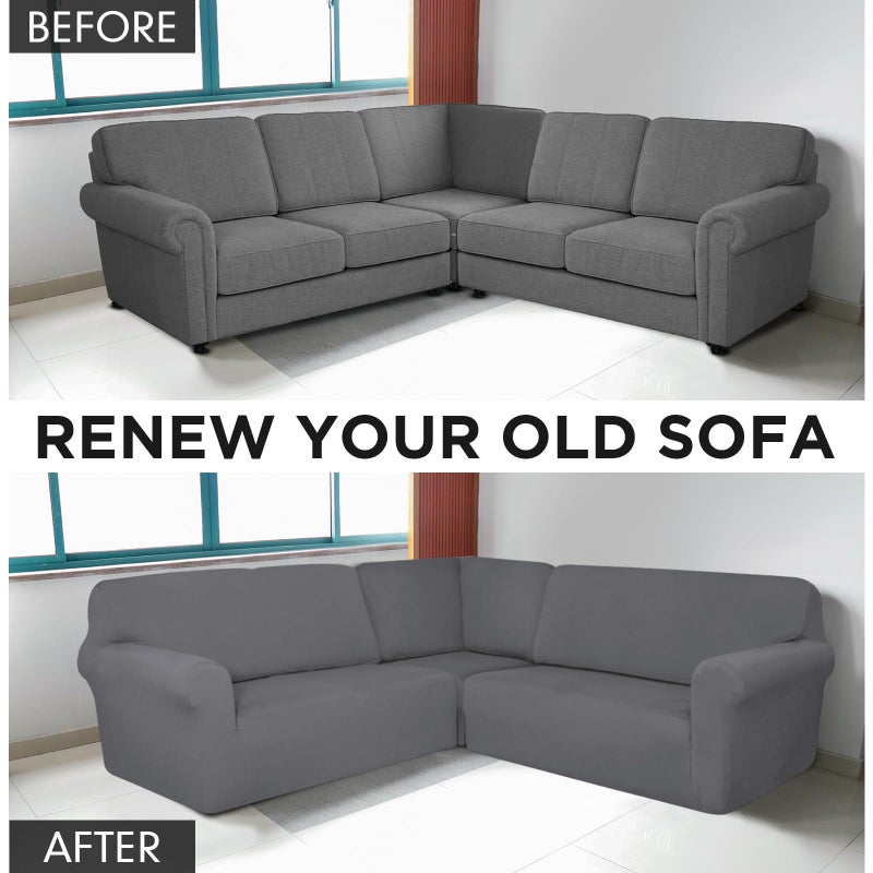 Breling 3 Pcs L Shaped Couch Covers for Sectional Corner Sofa Stretch 5 Seat Washable Corner Sofa Slipcover Sectional Couch Protector for Living Room(Light Gray,Milk Silk) - Image 3