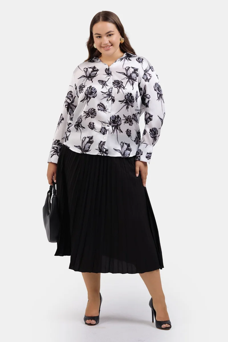 Virgio Floral Satin Floral Printed Plus Size Shirt for Women