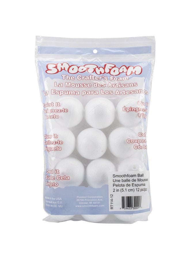 12-Pack Balls Crafts Foam for Modeling, 2-Inch, White