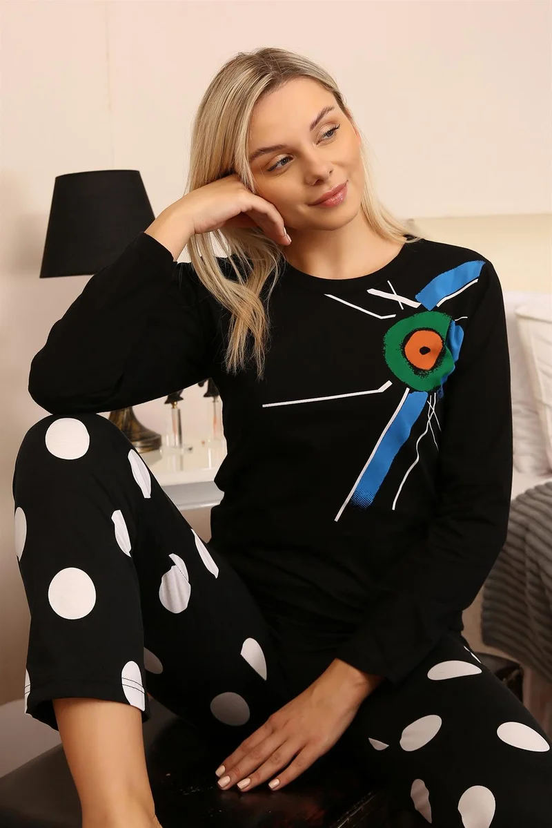 اكبينيز Women's Long Sleeve Combed Cotton Pajama Set 4176
