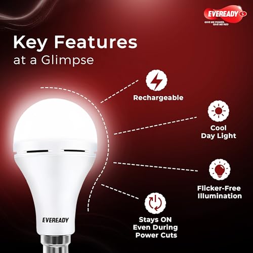 Eveready Xtrabright Emergency Rechargeable 23W LED Bulb for Power Cut | Cool Day Light (6500K) | Energy Efficient | 3 Hour Battery Backup | B22 Base - Image 4