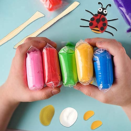 Firstly Traders 12 Color Air Dry Clay Set for Jewellery Earring Making Beginners Kit + Ice Cream Sticks Clay Rings(Basic Colors)Modelling Tools with Clay - Image 3