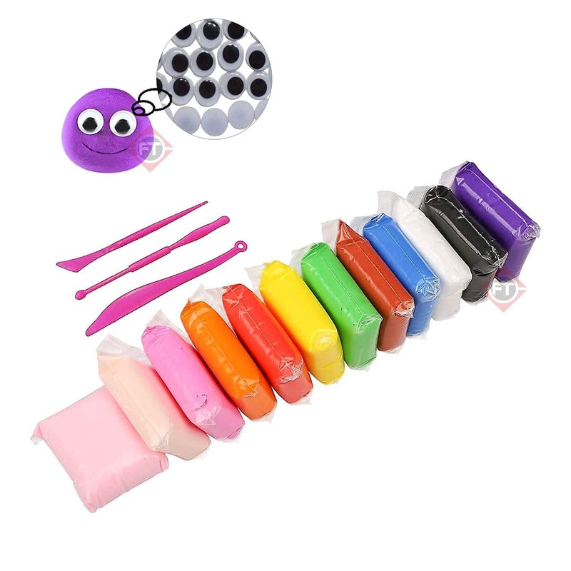 Firstly Traders 12 Color Air Dry Clay Set for Jewellery Earring Making Beginners Kit + Ice Cream Sticks Clay Rings(Basic Colors)Modelling Tools with Clay - Image 1