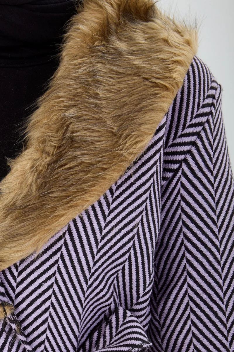 Tofisa 13092 Lilac Collar Fur Thin Cashmere Coat
