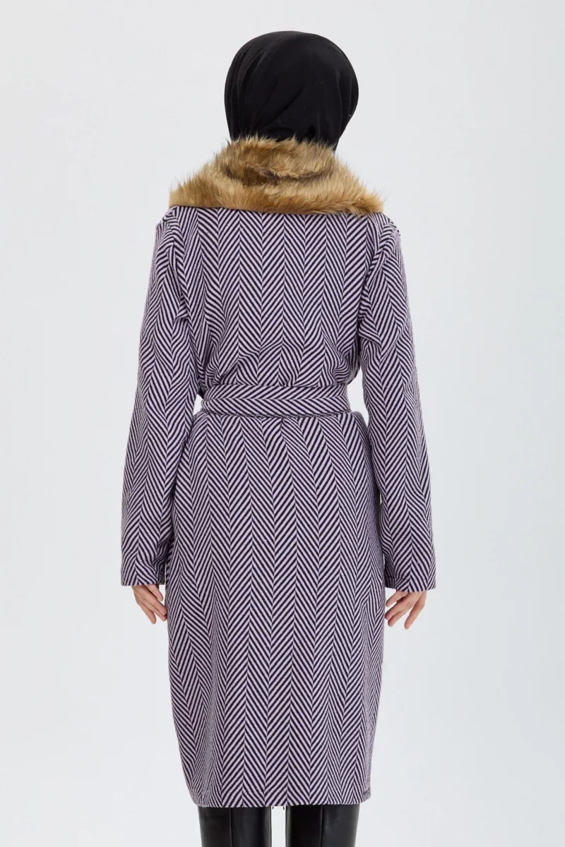 Tofisa 13092 Lilac Collar Fur Thin Cashmere Coat