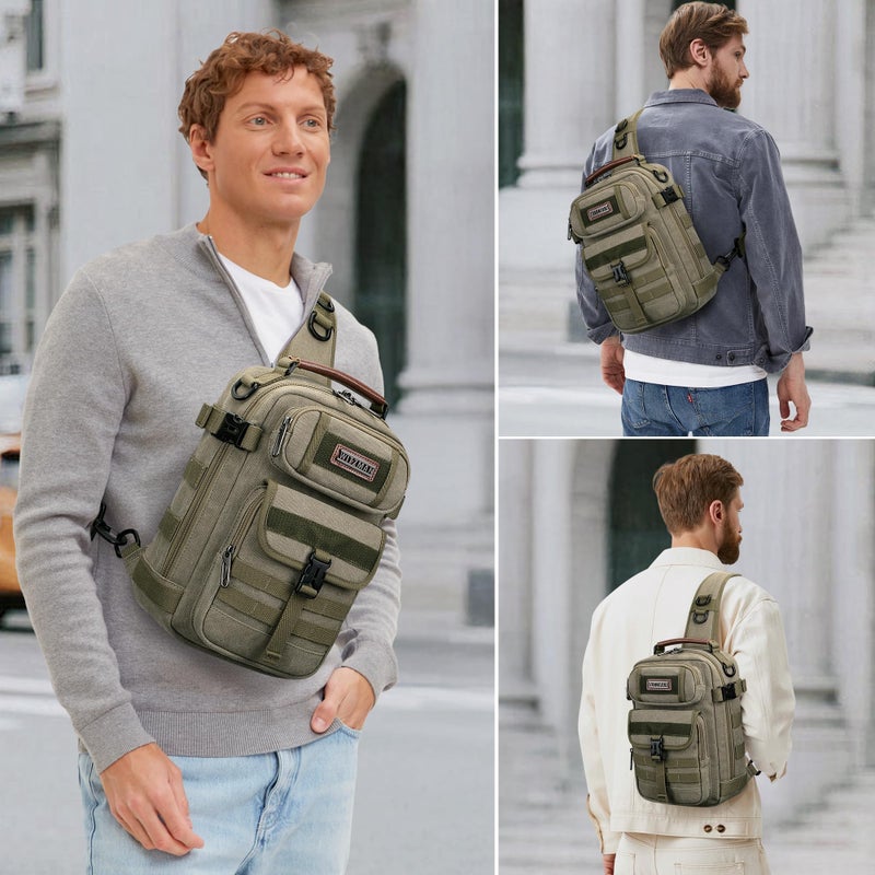 WITZMAN Sling Bag for Men Canvas Crossbody Bags Large Vintage Shoulder Bags for Men Travel, Casual, Dailyï¼ˆA8021 Blackï¼‰ - Image 2