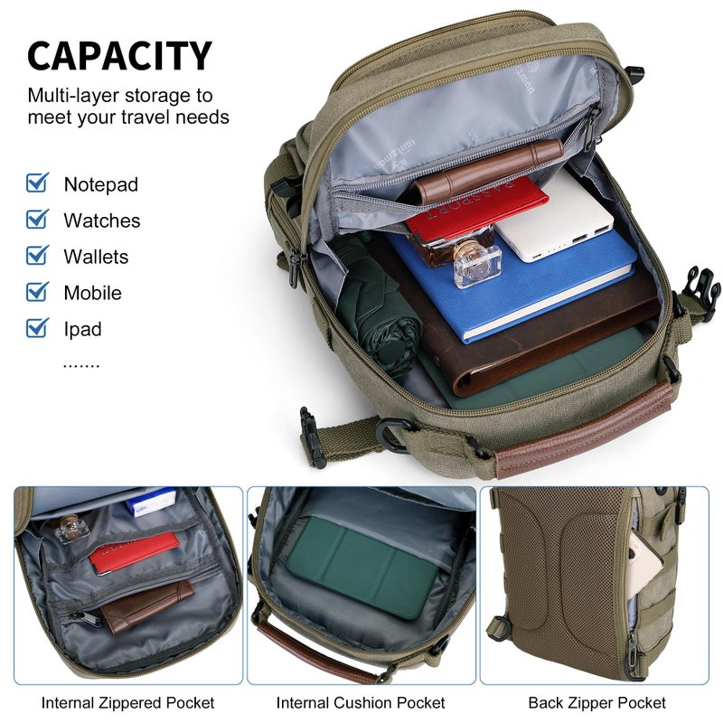 WITZMAN Sling Bag for Men Canvas Crossbody Bags Large Vintage Shoulder Bags for Men Travel, Casual, Dailyï¼ˆA8021 Blackï¼‰ - Image 4