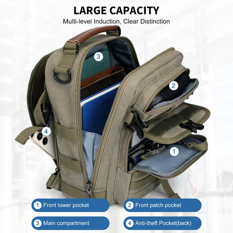 WITZMAN Sling Bag for Men Canvas Crossbody Bags Large Vintage Shoulder Bags for Men Travel, Casual, Dailyï¼ˆA8021 Blackï¼‰ - Image 3