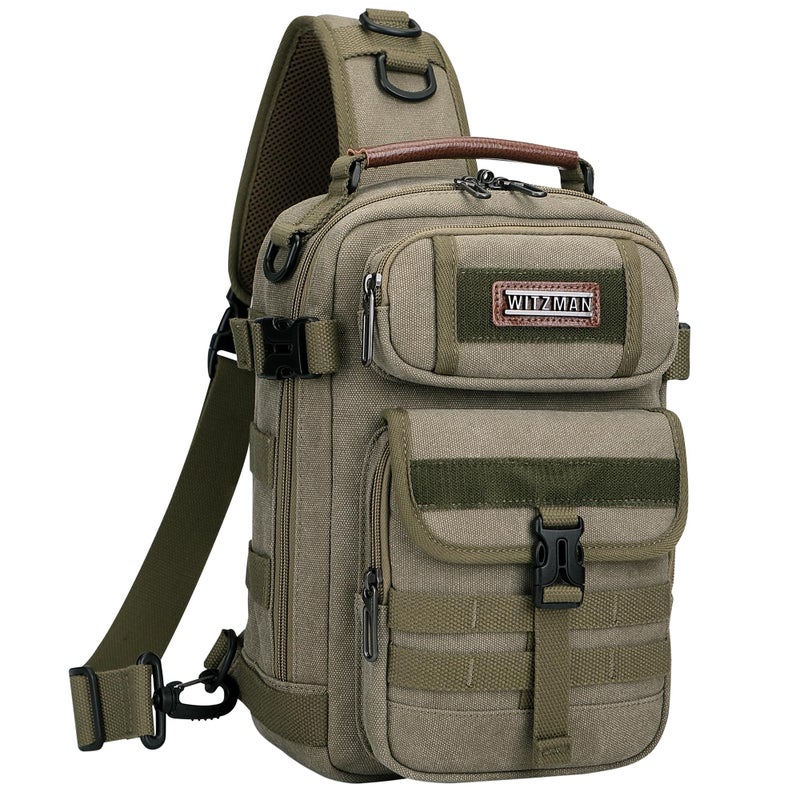 WITZMAN Sling Bag for Men Canvas Crossbody Bags Large Vintage Shoulder Bags for Men Travel, Casual, Dailyï¼ˆA8021 Blackï¼‰ - Image 1