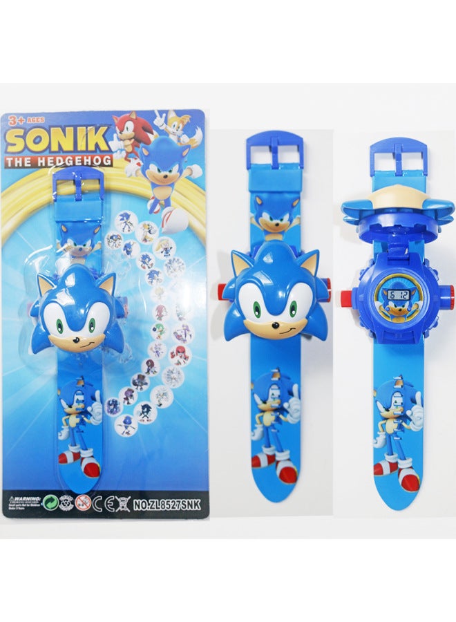 Cartoon Kidsren's Digital Watch Flip Projection Ultra Spider-man Sanrio Kurome Gift Toy-Color:8527 Sonic [Time +24 Projection + Flip Cover - Image 1
