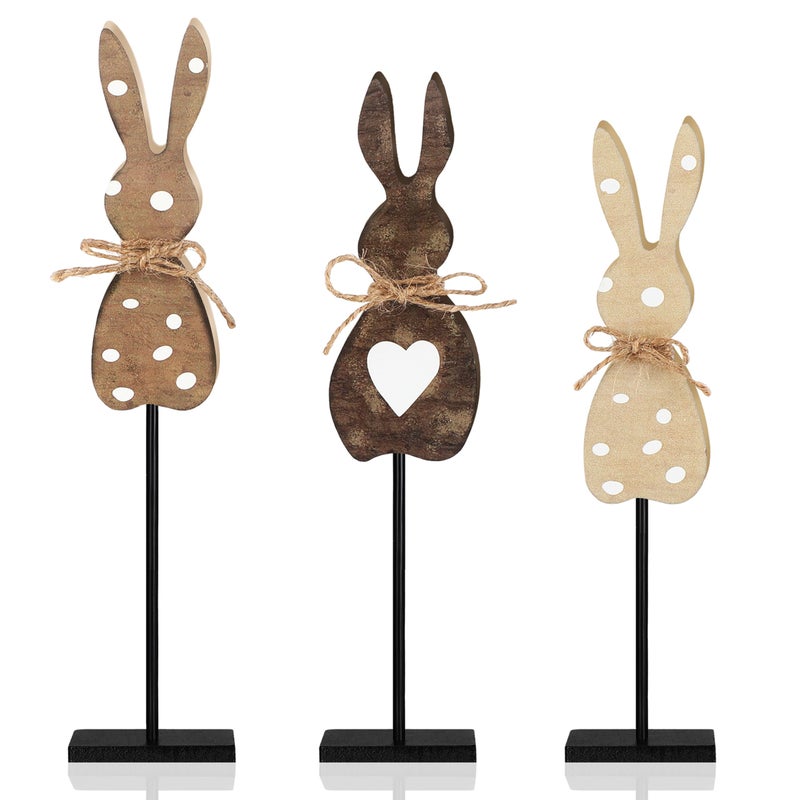 Burbell 3 Pcs Easter Bunny Wooden Table Decor Rustic Rabbit Tall Standing Sign Block Farmhouse Spring Centerpiece Easter Decor for Home Table Mantel Office Desk - Image 1