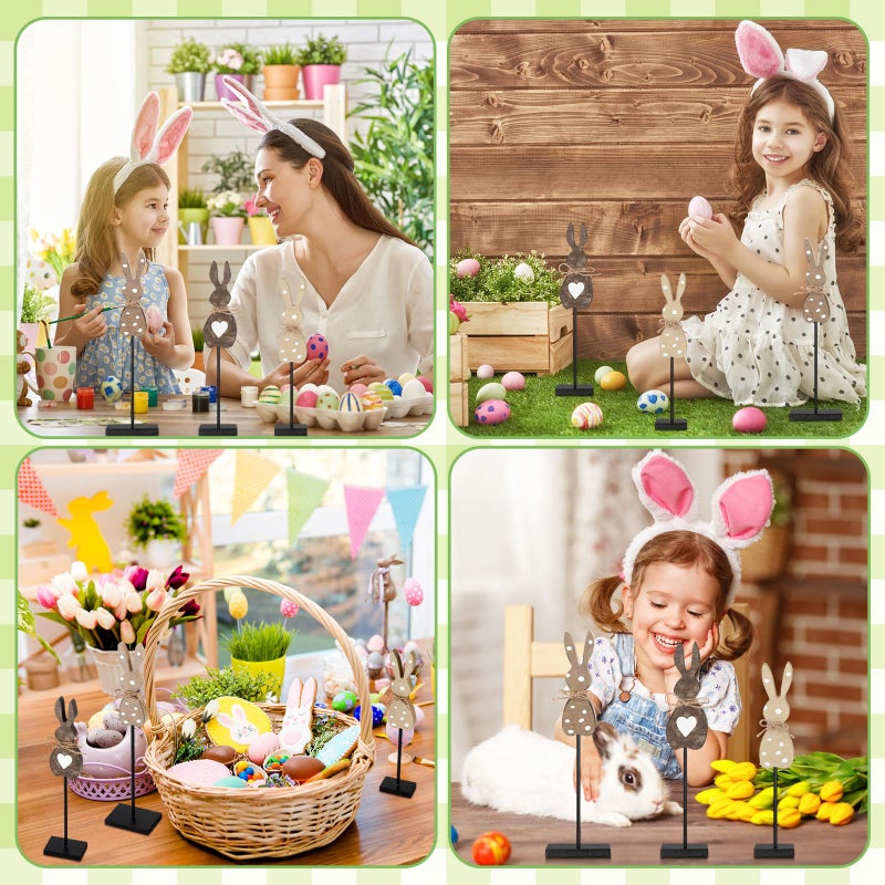 Burbell 3 Pcs Easter Bunny Wooden Table Decor Rustic Rabbit Tall Standing Sign Block Farmhouse Spring Centerpiece Easter Decor for Home Table Mantel Office Desk - Image 2