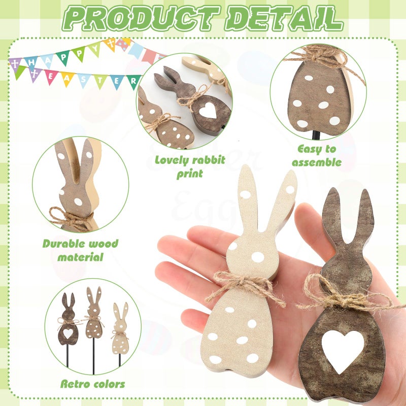 Burbell 3 Pcs Easter Bunny Wooden Table Decor Rustic Rabbit Tall Standing Sign Block Farmhouse Spring Centerpiece Easter Decor for Home Table Mantel Office Desk - Image 5