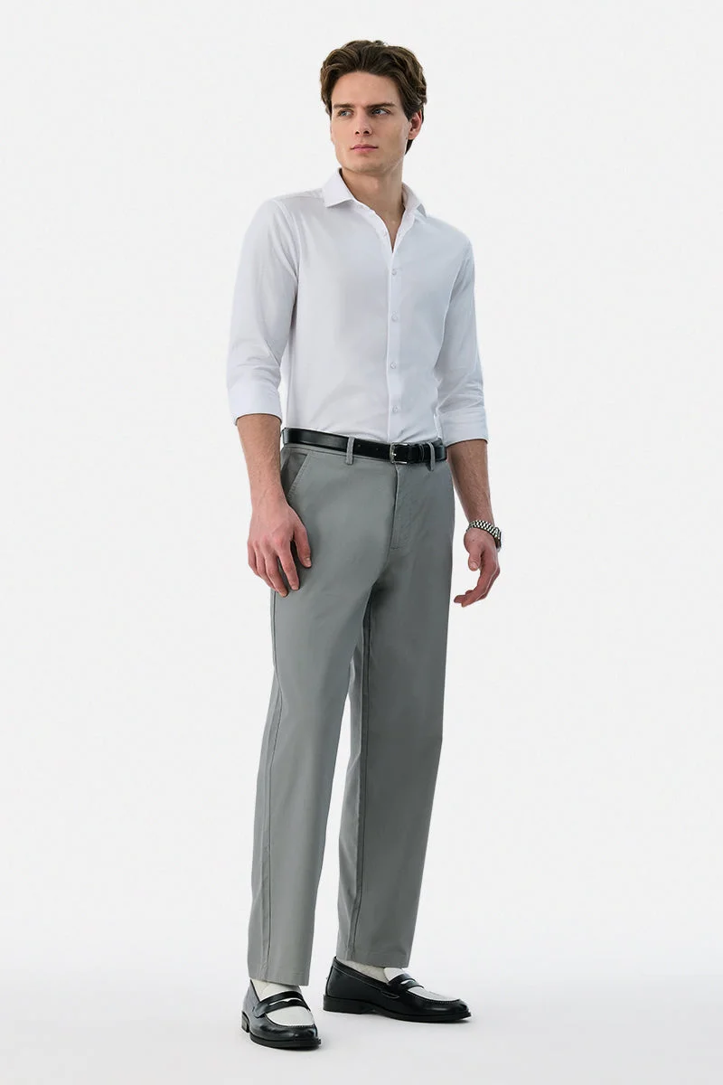 SNITCH Grey Solid Wide Leg Casual Chinos