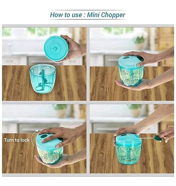 Chintavan Enterprise 1000ml Heavy Duty Premium Grey Blue Handy Manual Chopper for Vegetable Fruit Chopper Pack of 1 - Image 3