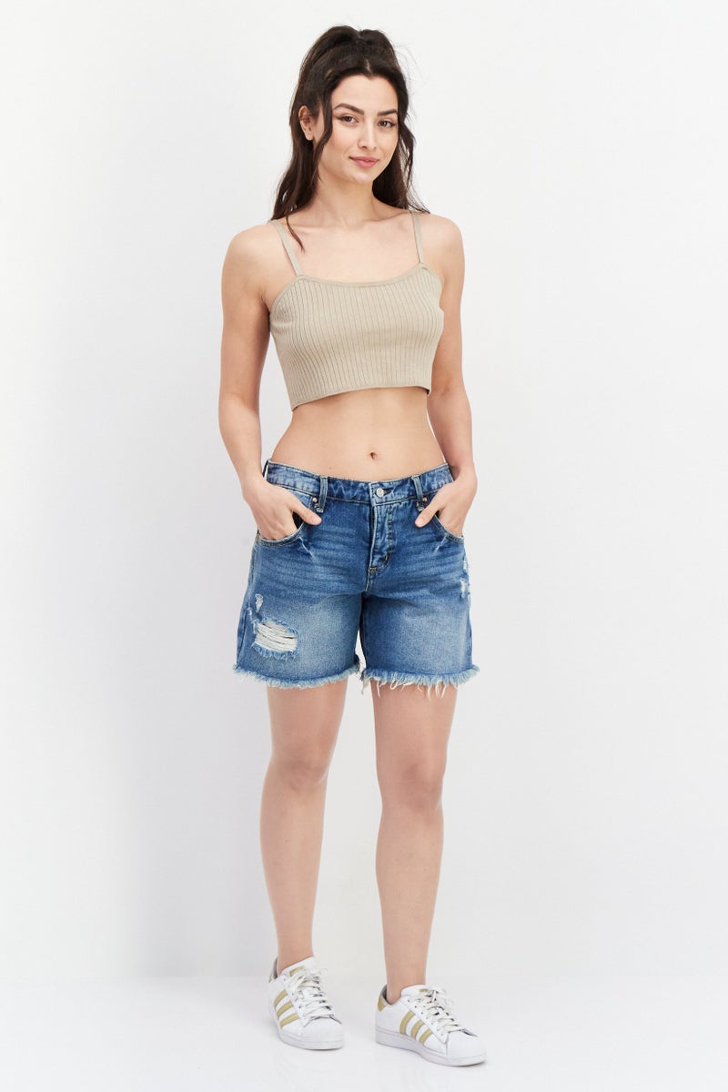Frayed Jeans Women Ripped Denim Shorts, Wash Blue - Image 2