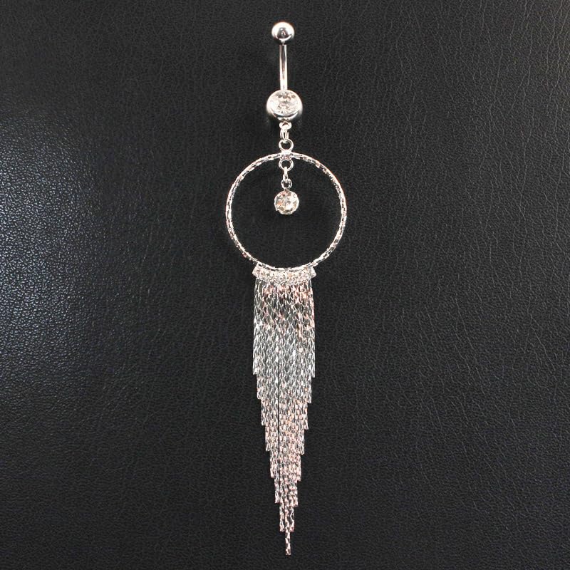 Mastyle ® Long Tassel Round Belly Button Ring | Stainless Steel Body Piercing Jewelry for Women & Girls - Image 5