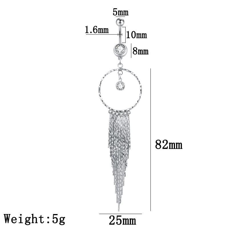 Mastyle ® Long Tassel Round Belly Button Ring | Stainless Steel Body Piercing Jewelry for Women & Girls - Image 4