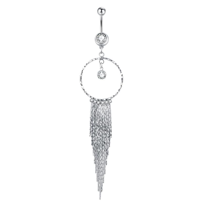 Mastyle ® Long Tassel Round Belly Button Ring | Stainless Steel Body Piercing Jewelry for Women & Girls - Image 1