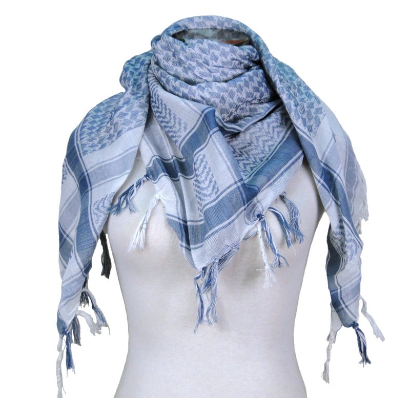 Tapp Collections Premium Shemagh Head Neck Scarf - White/Blue - Image 1