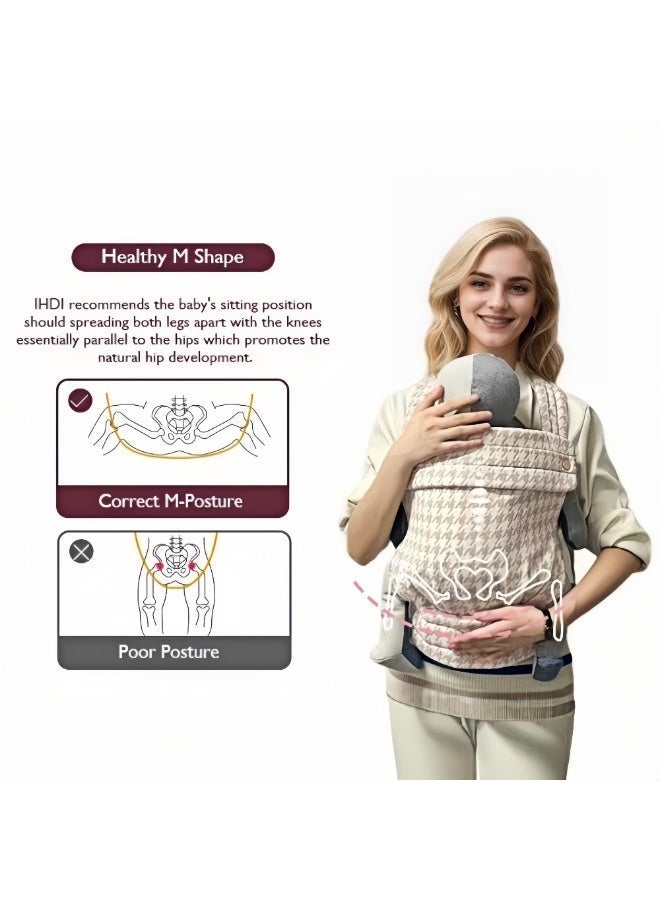 Adjustable Multifunction Baby Carrier With Dual Shoulder Support Khaki Houndstooth - Image 3