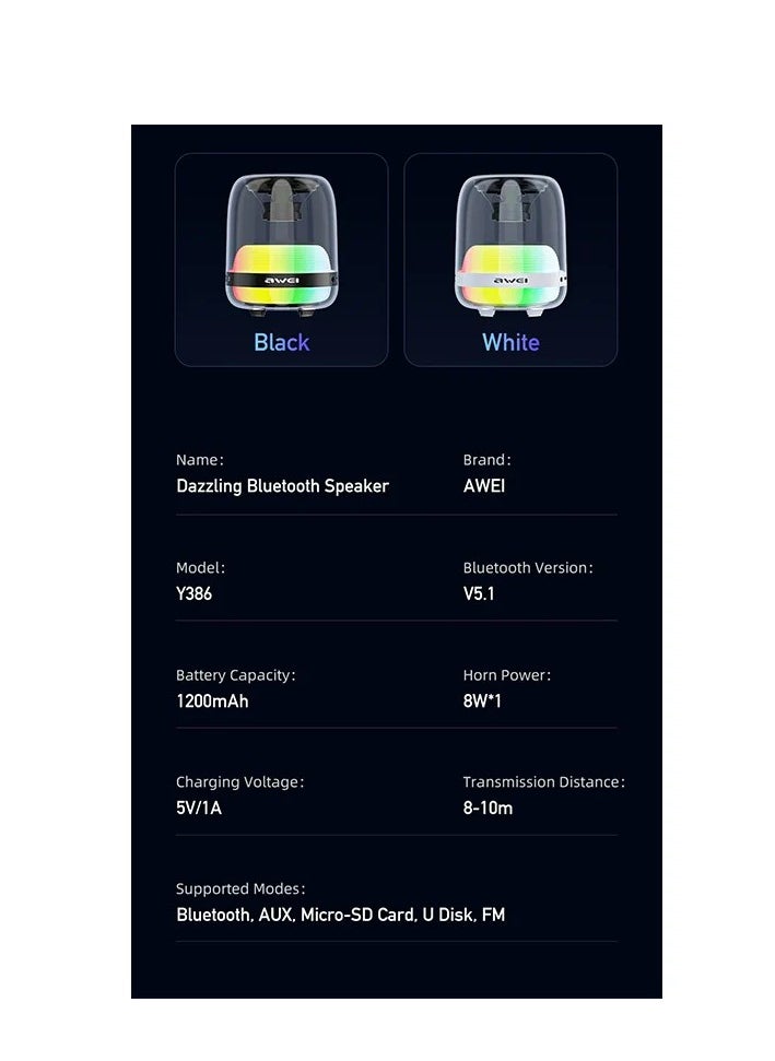 Awei - Awei Y386 Portable Speakers Waterproof And Colorful LED Light - Black - Image 1