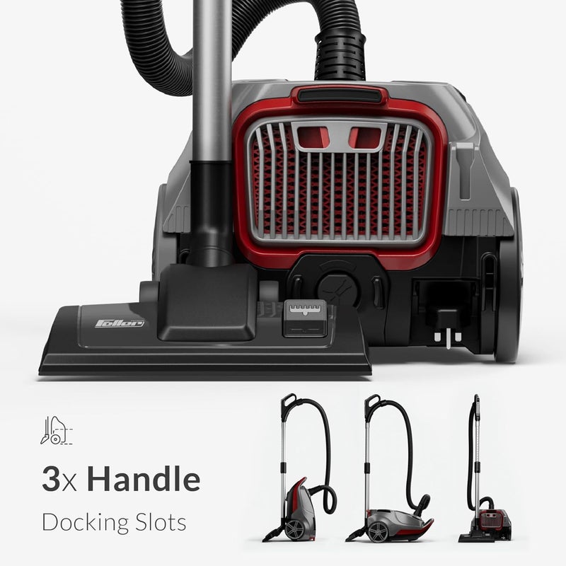 Feller Germany, 2400W, 350W suction power, Ultra Silent,6L dust capacity, 5 stage filtration + HEPA, Turbo Brush + Blower Function, VC240, 2Y Guarantee, KSA Version (Dark Gray Red) - Image 3