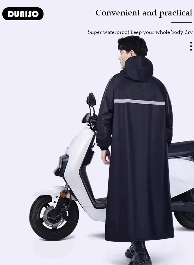 DUNISO Rain Coat, Lightweight Reusable Rain Ponchos, Black Oxford Cloth Packable Safety Raincoat, Breathable Rain Ponchos for with Reflective Strip, with Hood Raincoat for Outdoor Working Camping - Image 3