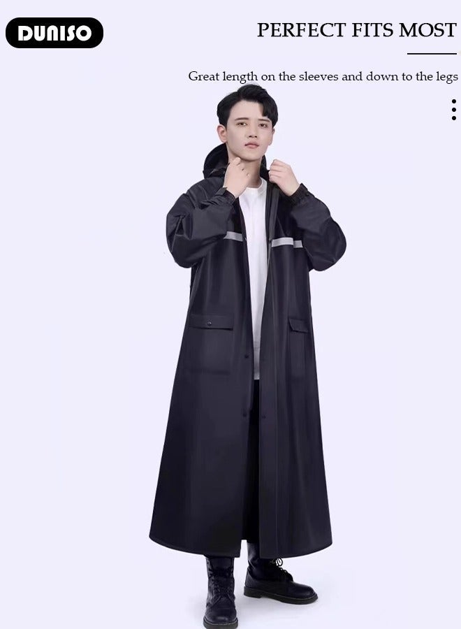 DUNISO Rain Coat, Lightweight Reusable Rain Ponchos, Black Oxford Cloth Packable Safety Raincoat, Breathable Rain Ponchos for with Reflective Strip, with Hood Raincoat for Outdoor Working Camping - Image 5
